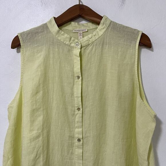 Eileen Fisher Organic Linen Button Tunic Top Size 2X Citrus Coastal Resortwear - Picture 4 of 7